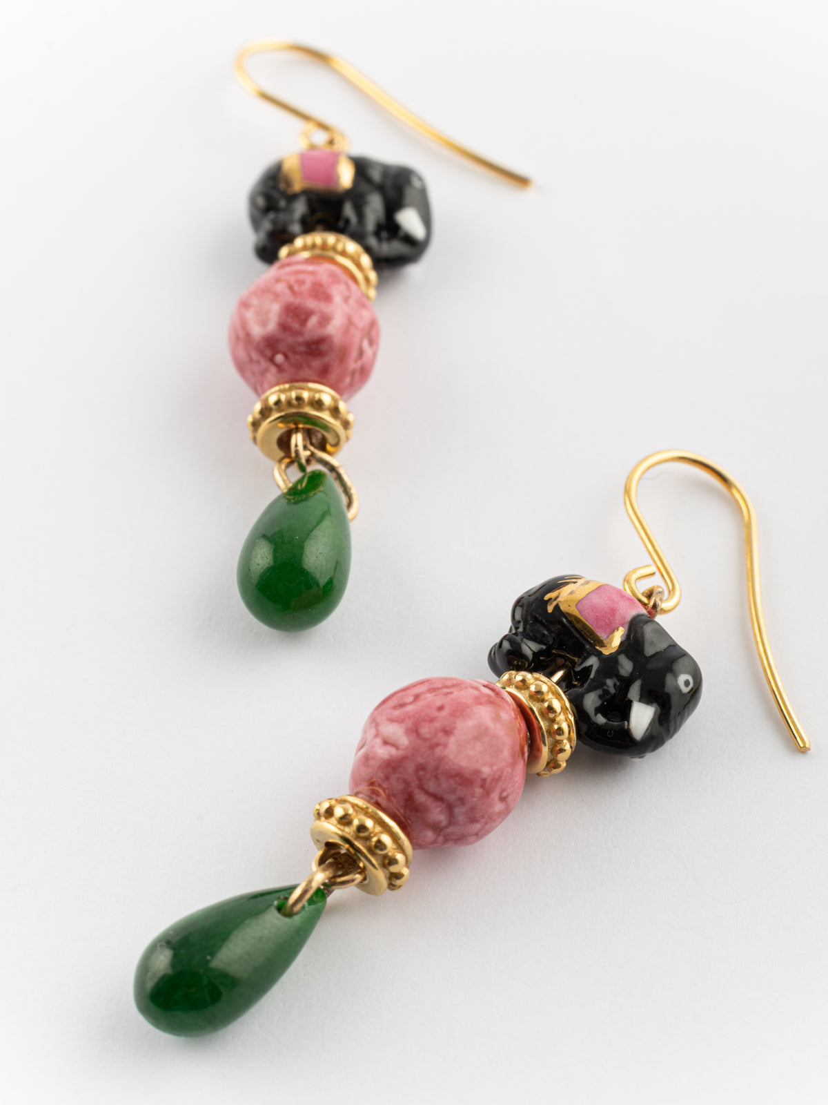 Boucles d'oreilles éléphant d'Asie & jade