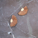 Boucle d'oreilles terracotta doré fait main en porcelaine éventail