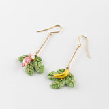 Boucles d'oreilles feuilles de bananier, cacatoès & banane