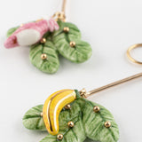 Boucles d'oreilles feuilles de bananier, cacatoès & banane