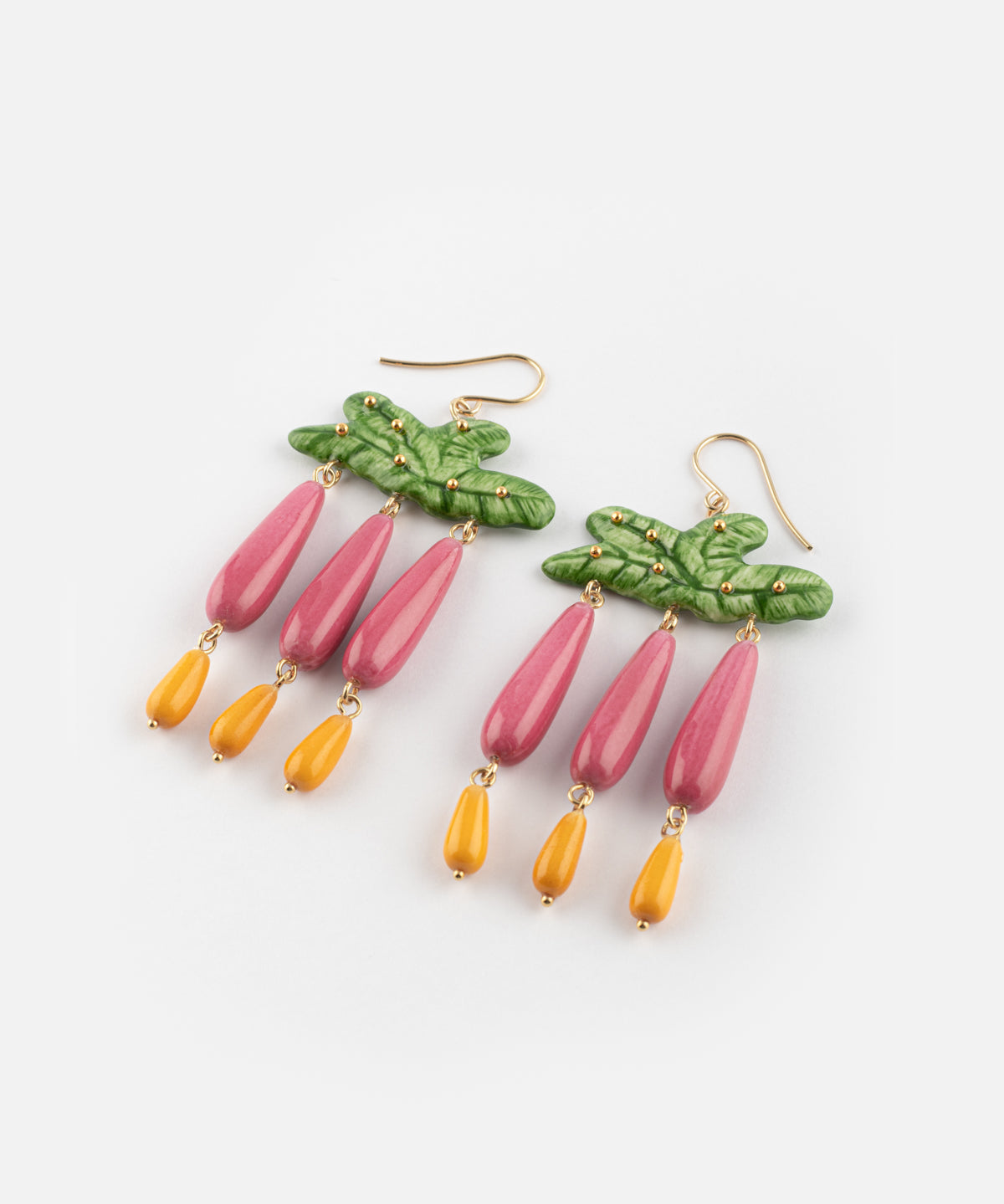 Boucles d'oreilles feuilles de bananier & gouttes