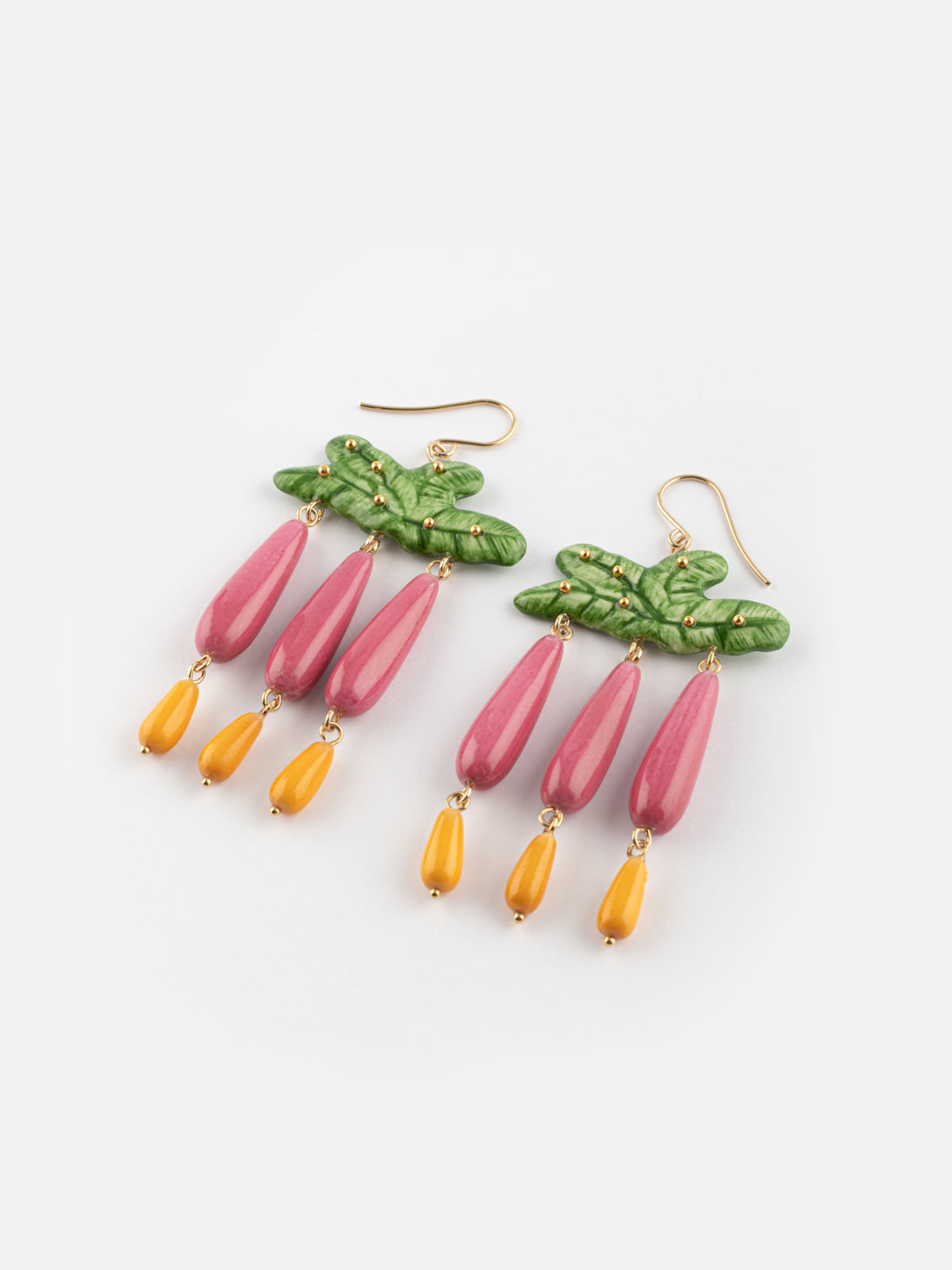 Boucles d'oreilles feuilles de bananier & gouttes