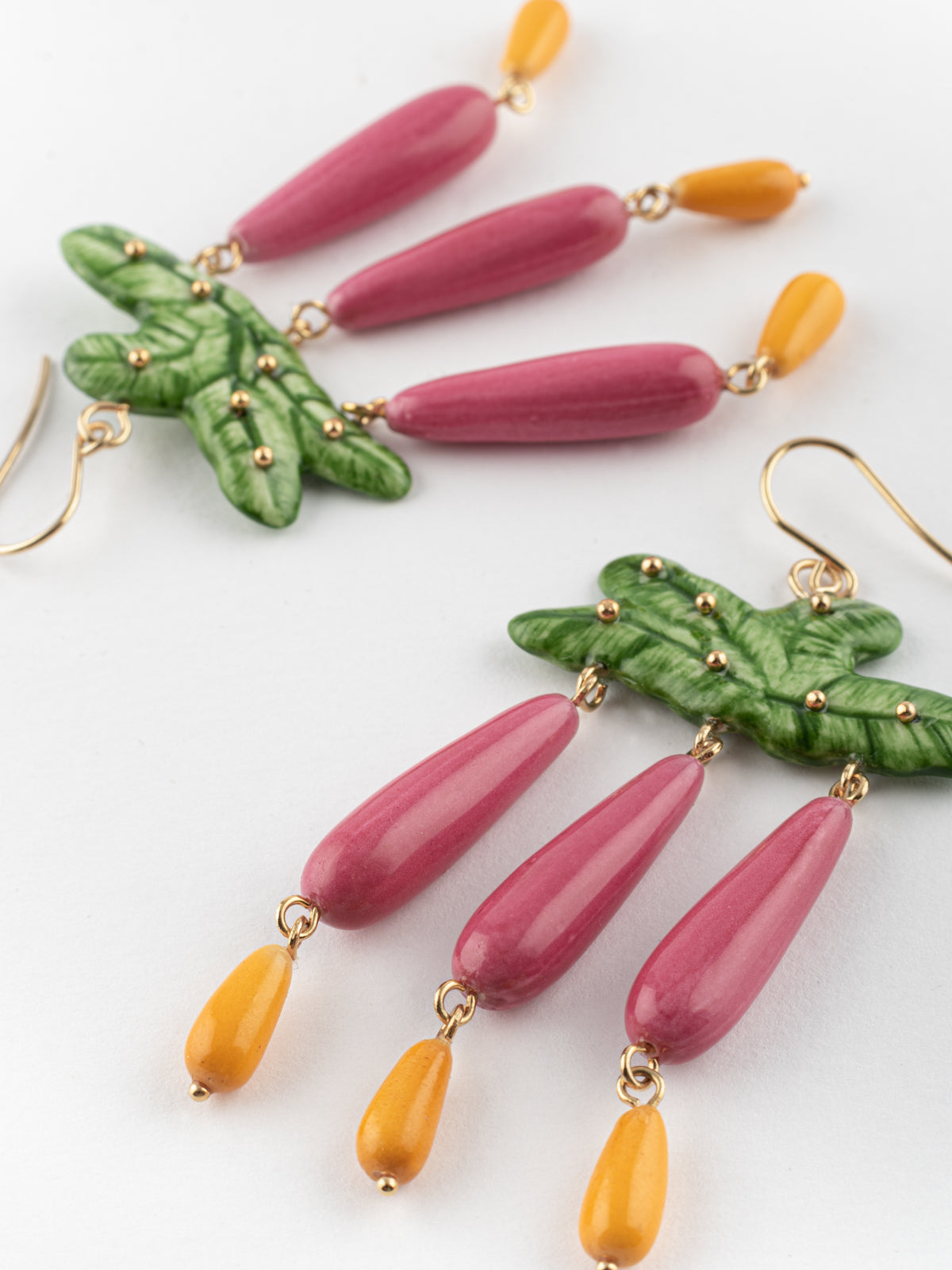 Boucles d'oreilles feuilles de bananier & gouttes