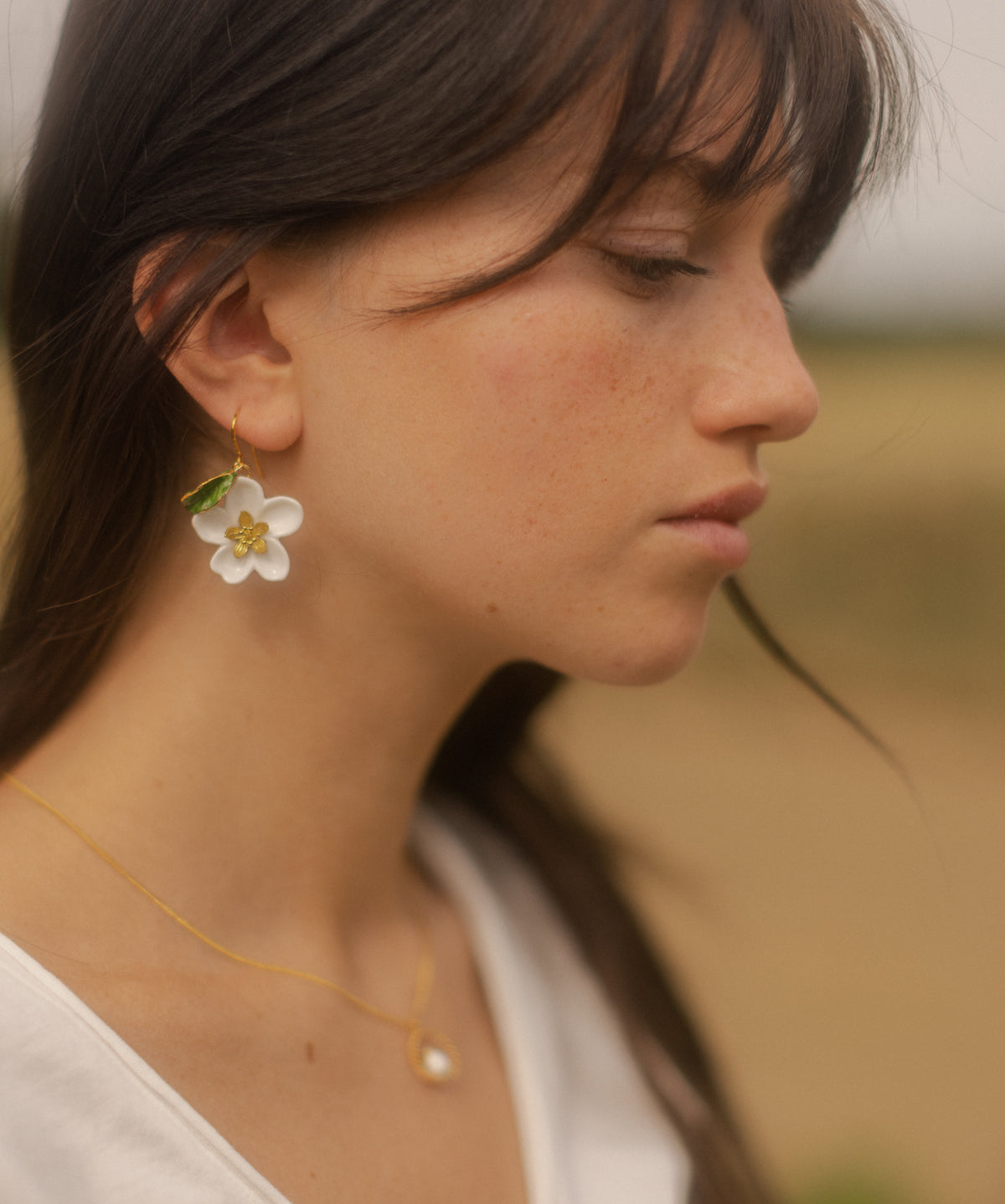 Boucles d'oreilles fleur de poirier, poire & feuille