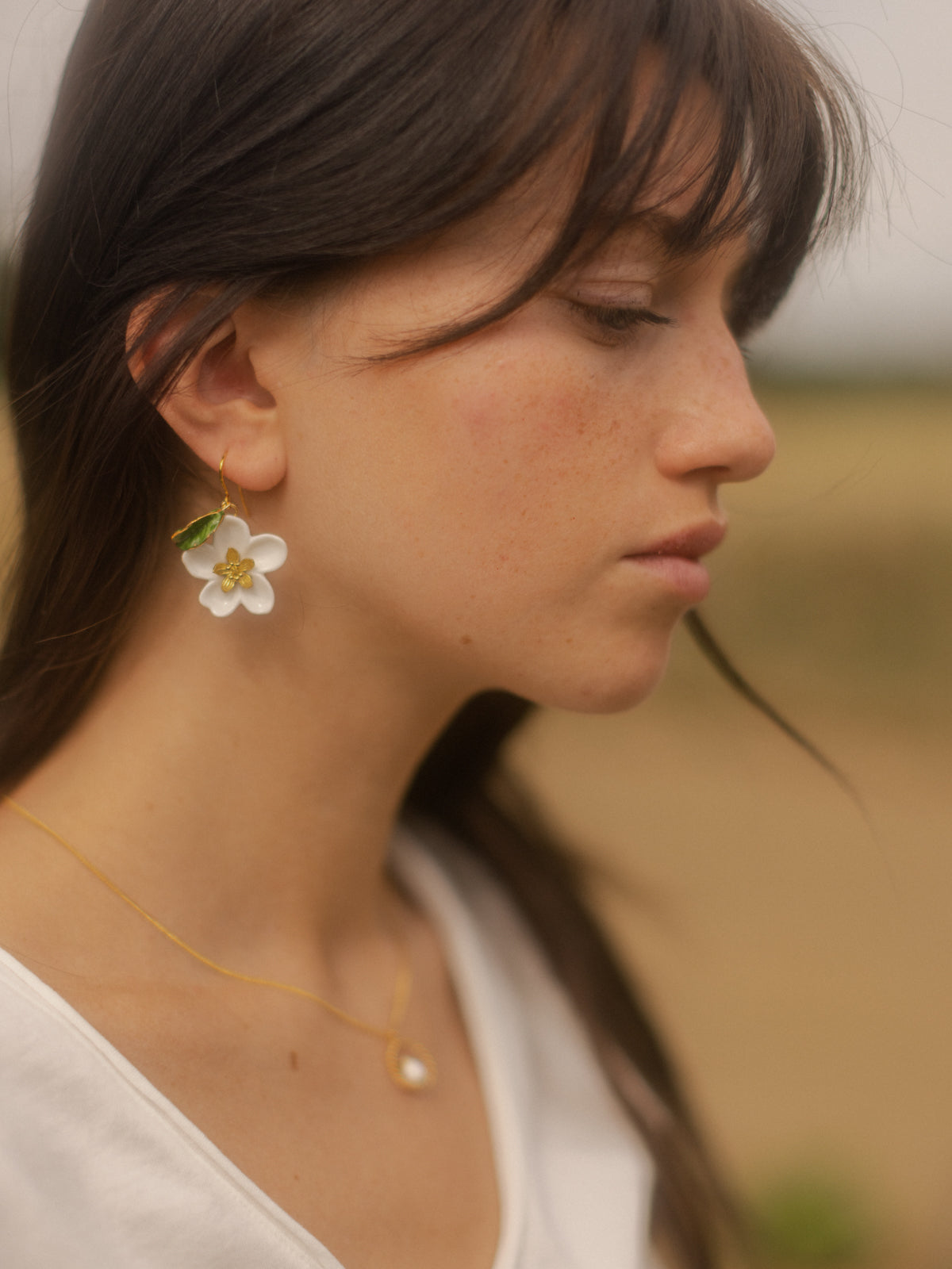 Boucles d'oreilles fleur de poirier, poire & feuille