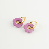 boucles d'oreilles fleur violette en porcelaine peint à la main