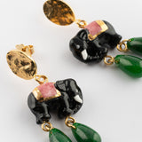 Boucles d'oreilles martelées éléphant d'Asie & jade