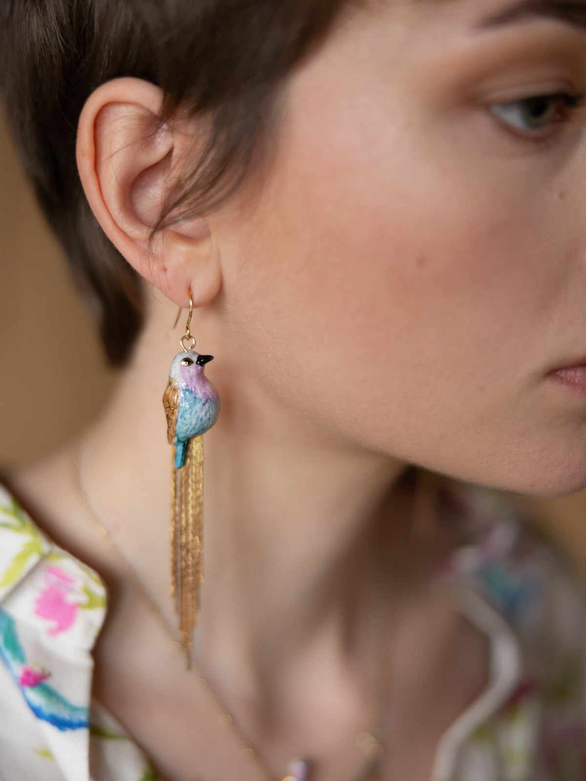 Boucles d'oreilles oiseau à franges