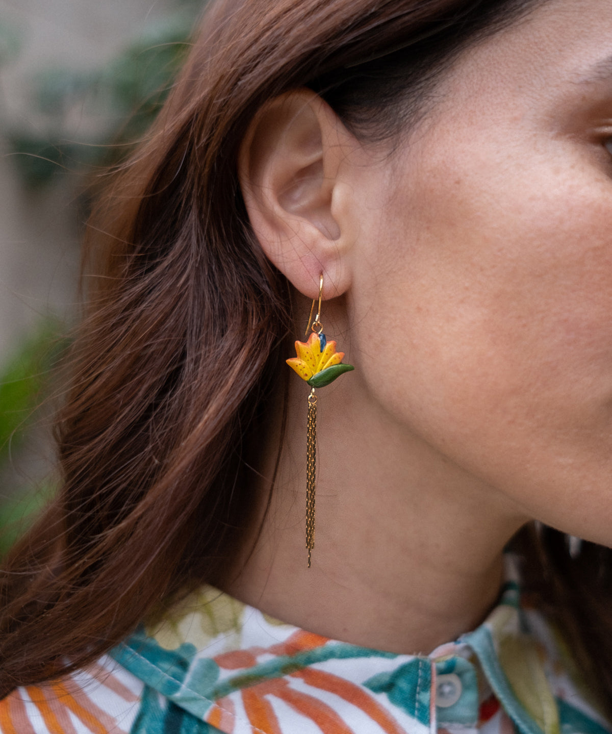 Boucles d'oreilles oiseau de paradis avec franges