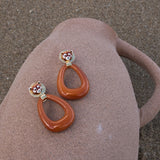 Boucle d'oreilles goutte ovale porcelaine terracotta fait main panda roux animal