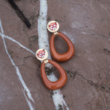 Boucle d'oreilles goutte ovale porcelaine terracotta fait main panda roux animal