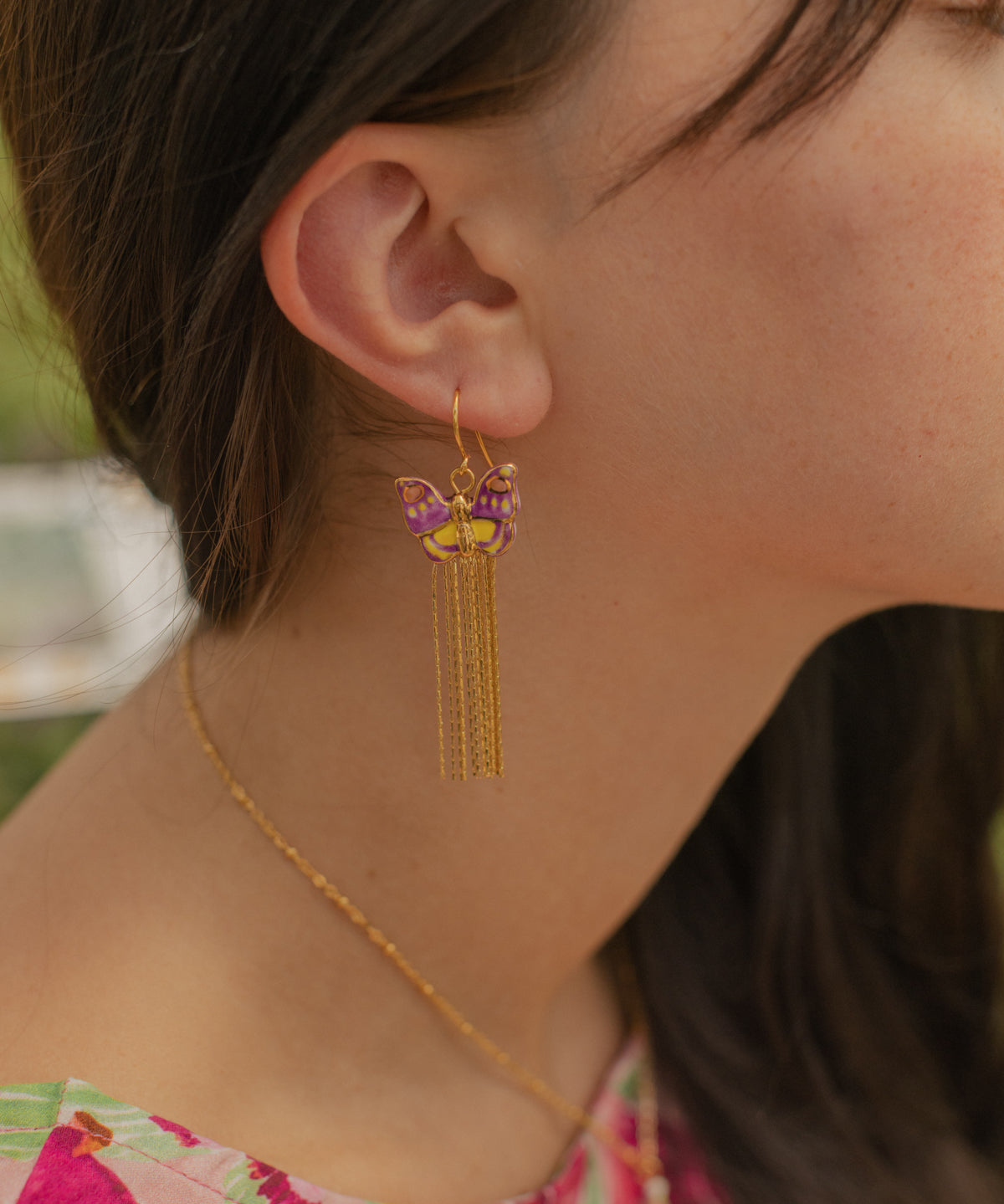 Boucles d'oreilles papillon violet à franges