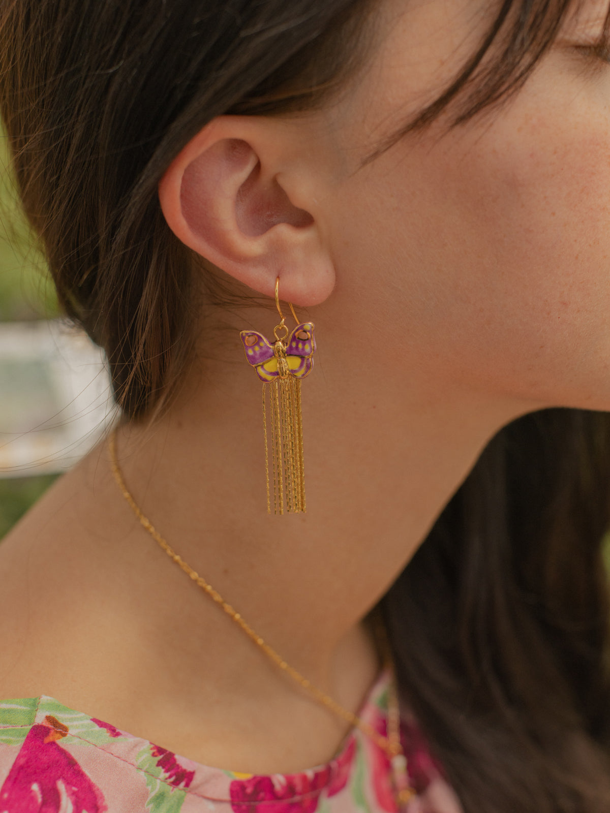 Boucles d'oreilles papillon violet à franges