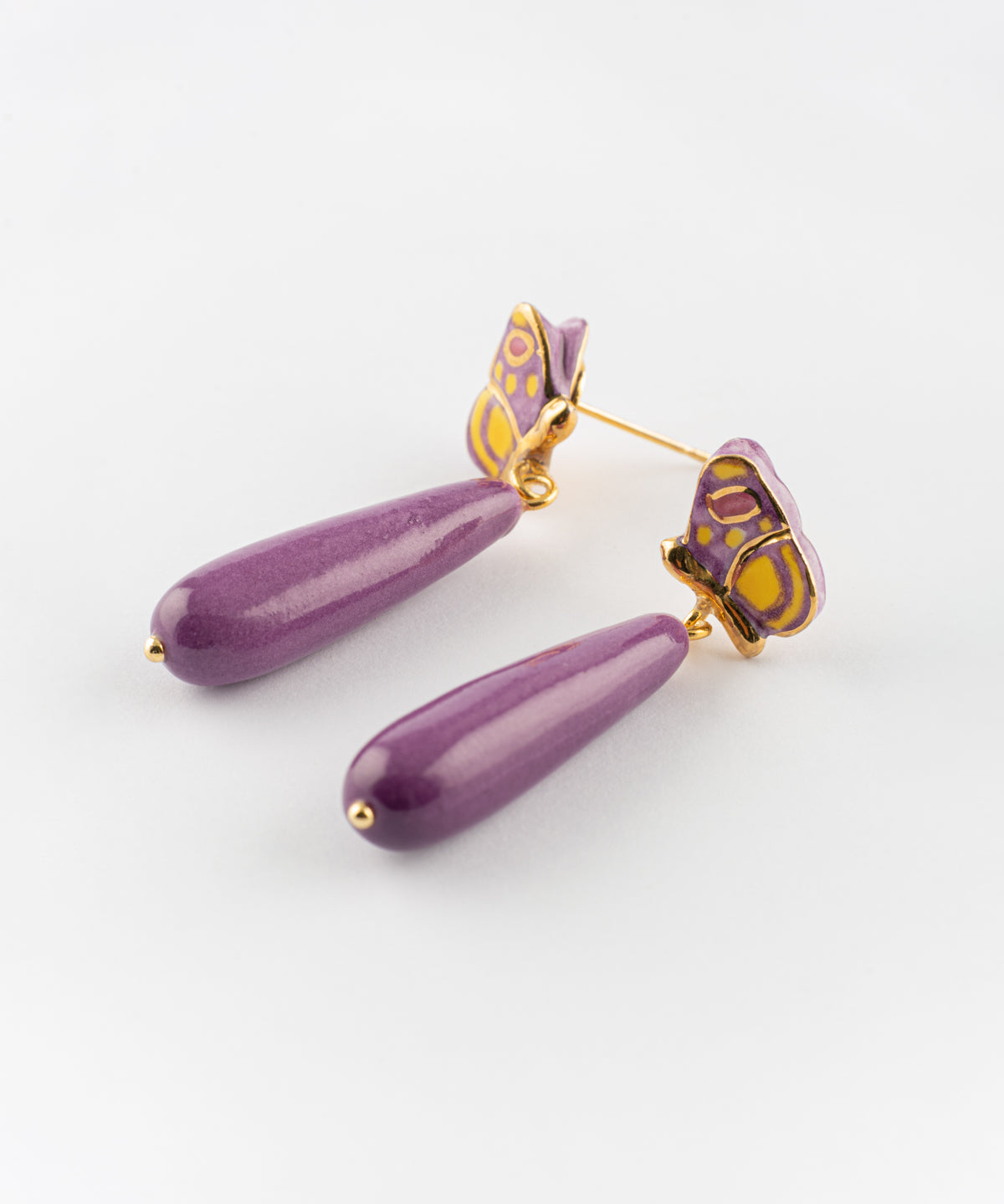 Boucles d'oreilles papillon violet & goutte