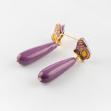 Boucles d'oreilles papillon violet & goutte