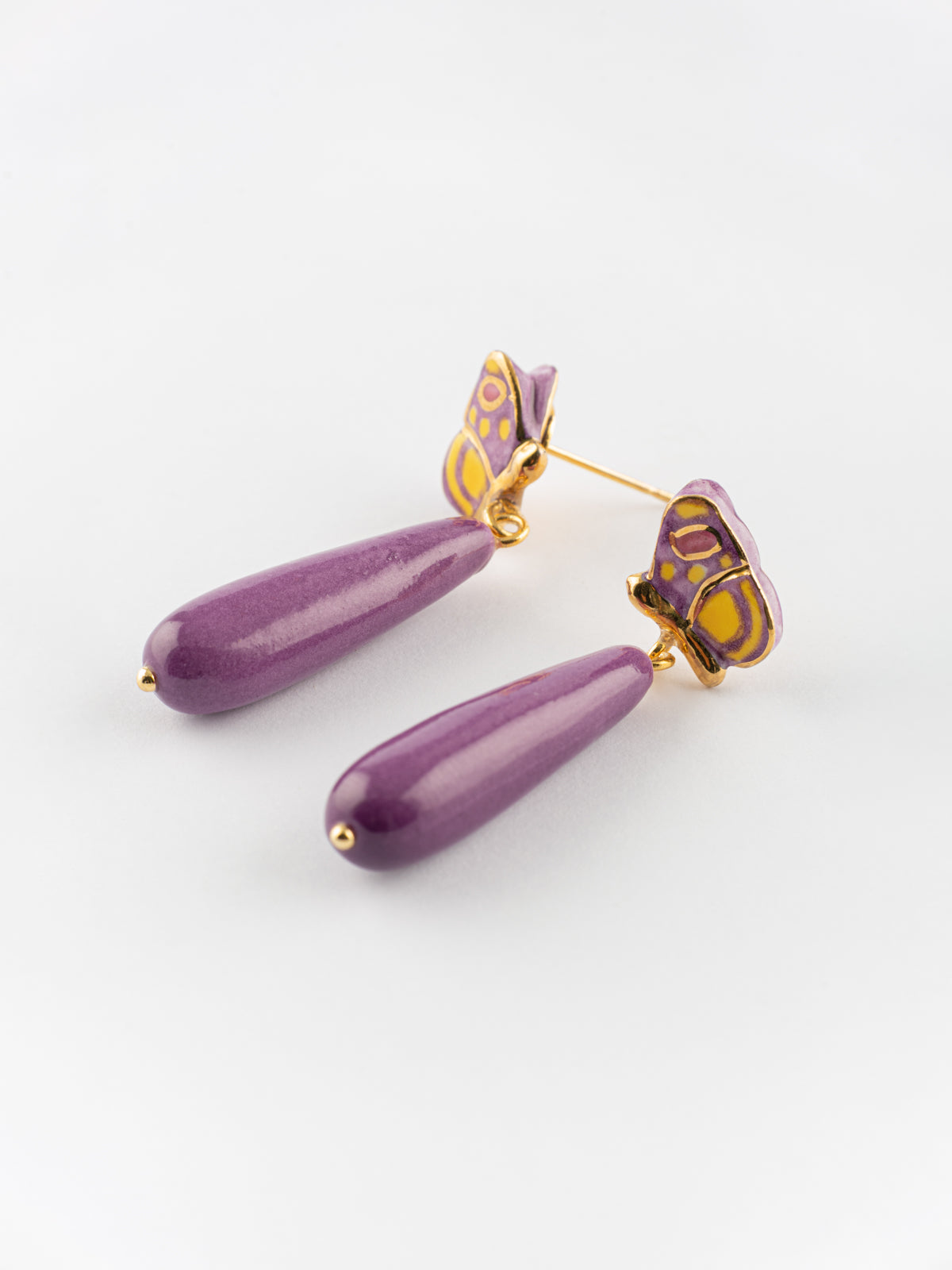 Boucles d'oreilles papillon violet & goutte