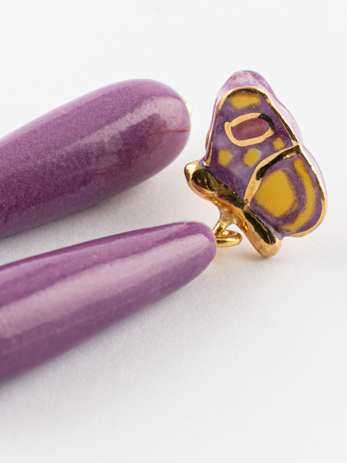 Boucles d'oreilles papillon violet & goutte