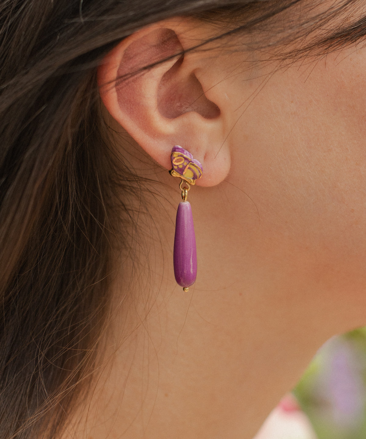 Boucles d'oreilles papillon violet & goutte