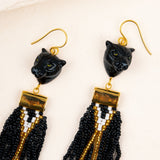 boucles d'oreilles animal pendante panthère noire perles porcelaine peintes à la main