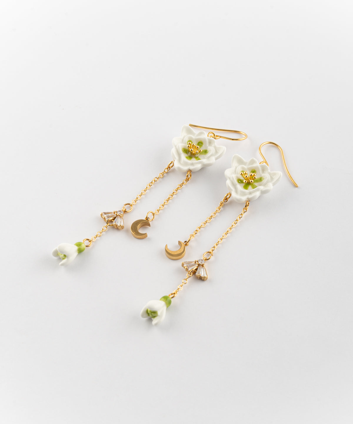 Boucles d'oreilles perce-neige & lune - L'Etincelle