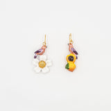 Boucles d'oreilles perroquet, pêche et fleur