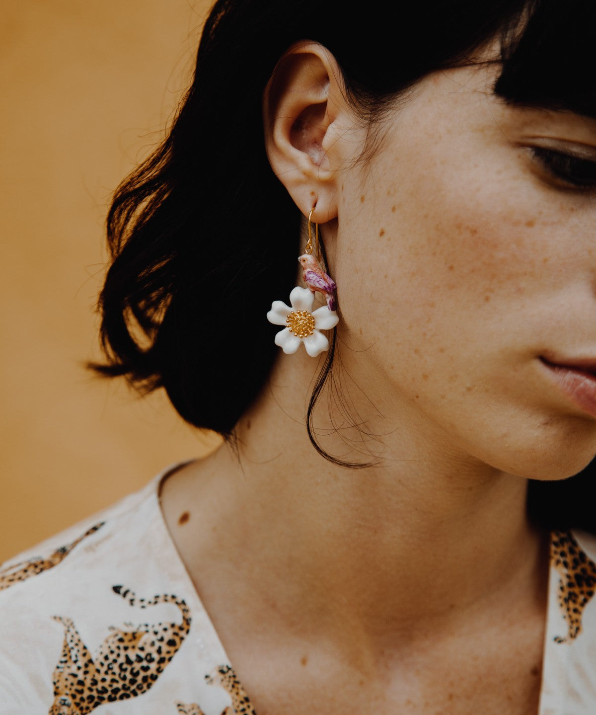 Boucles d'oreilles perroquet, pêche et fleur