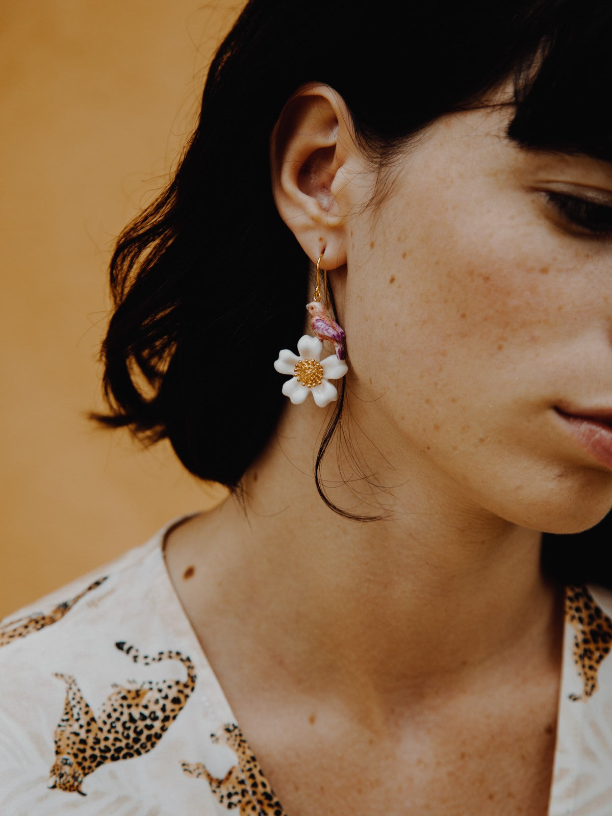 Boucles d'oreilles perroquet, pêche et fleur