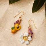 Boucles d'oreilles perroquet, pêche et fleur