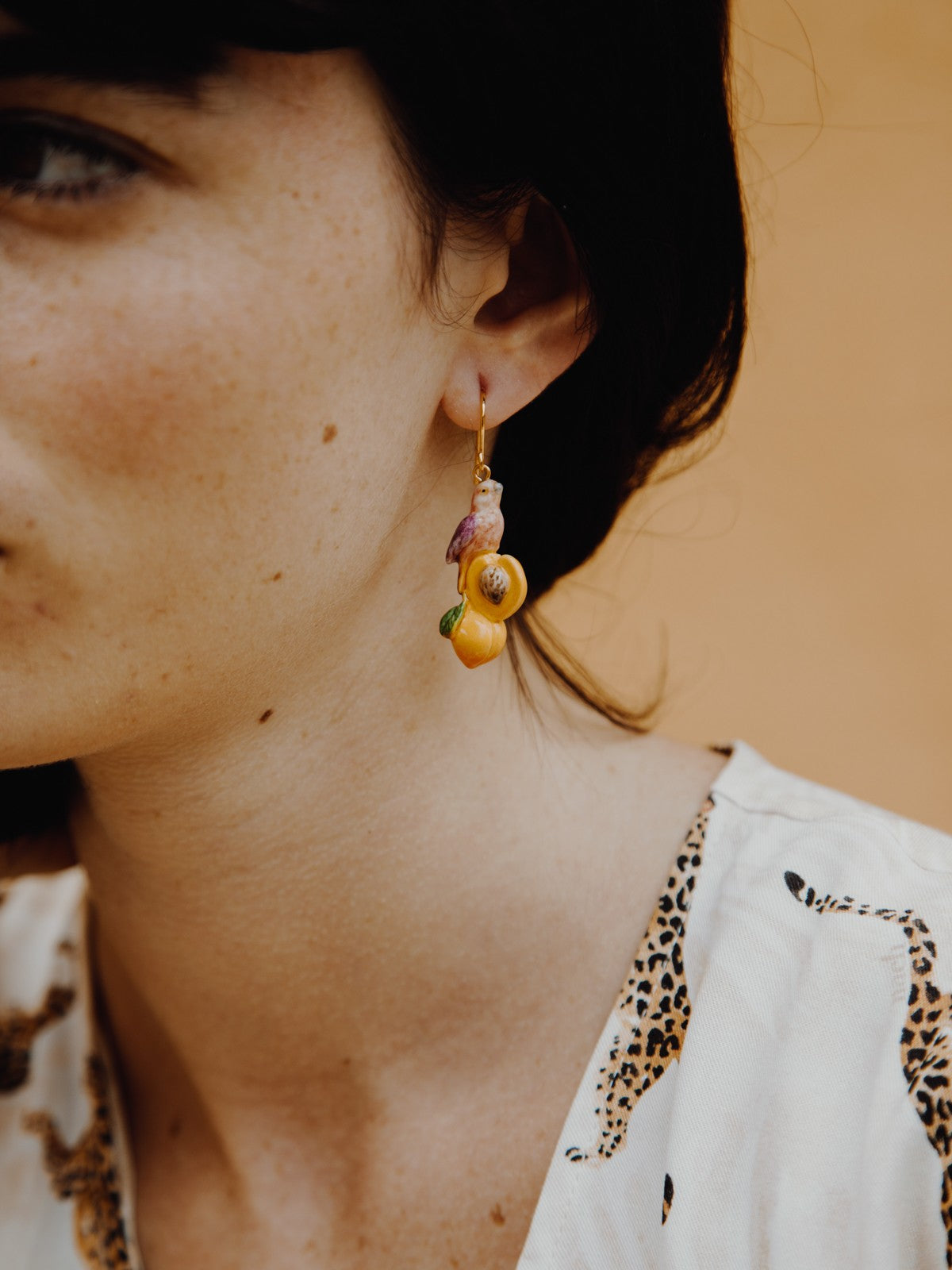 Boucles d'oreilles perroquet, pêche et fleur