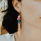 Pink parrot earrings with fringes