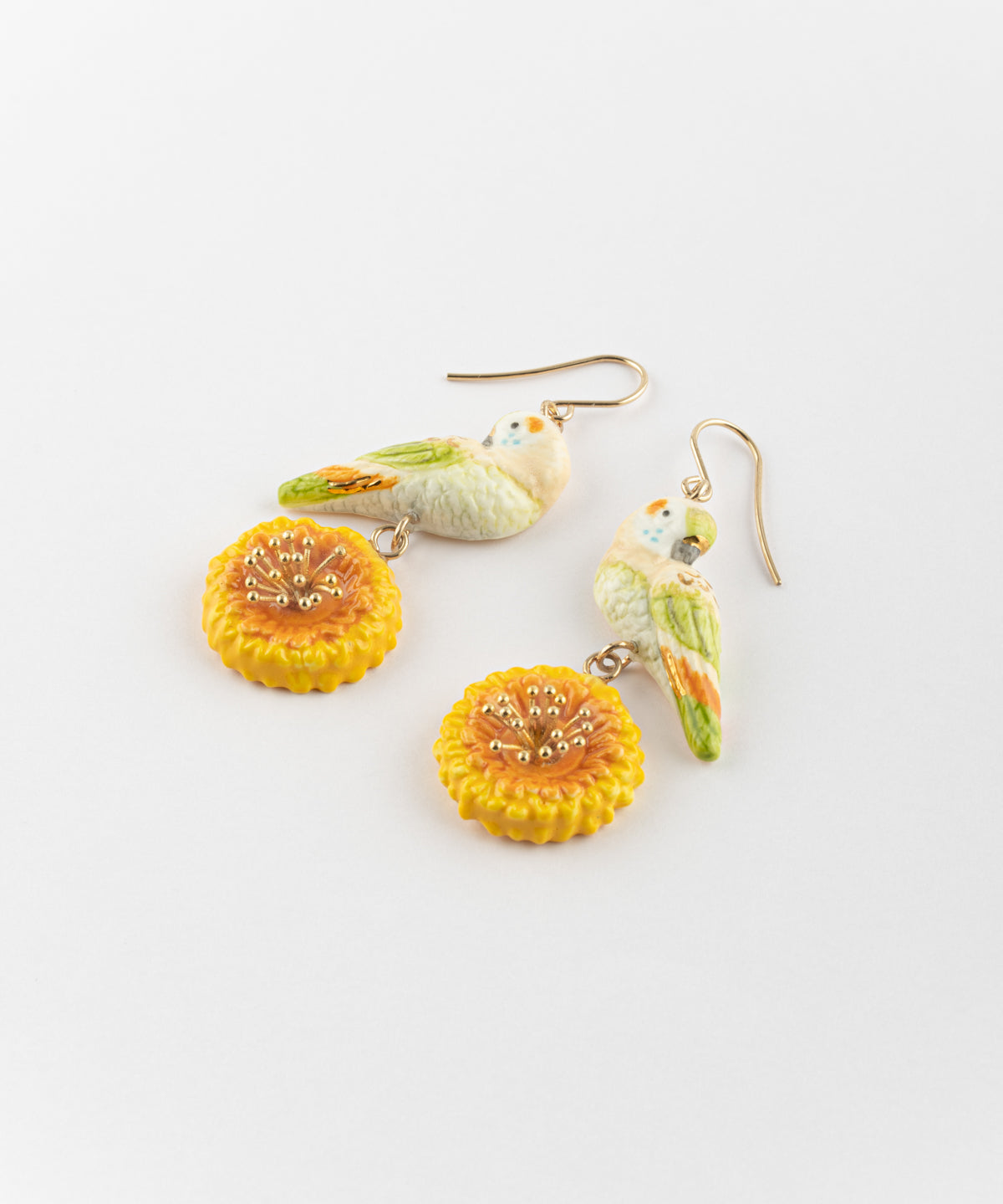 Boucles d'oreilles perruche & pissenlit jaune