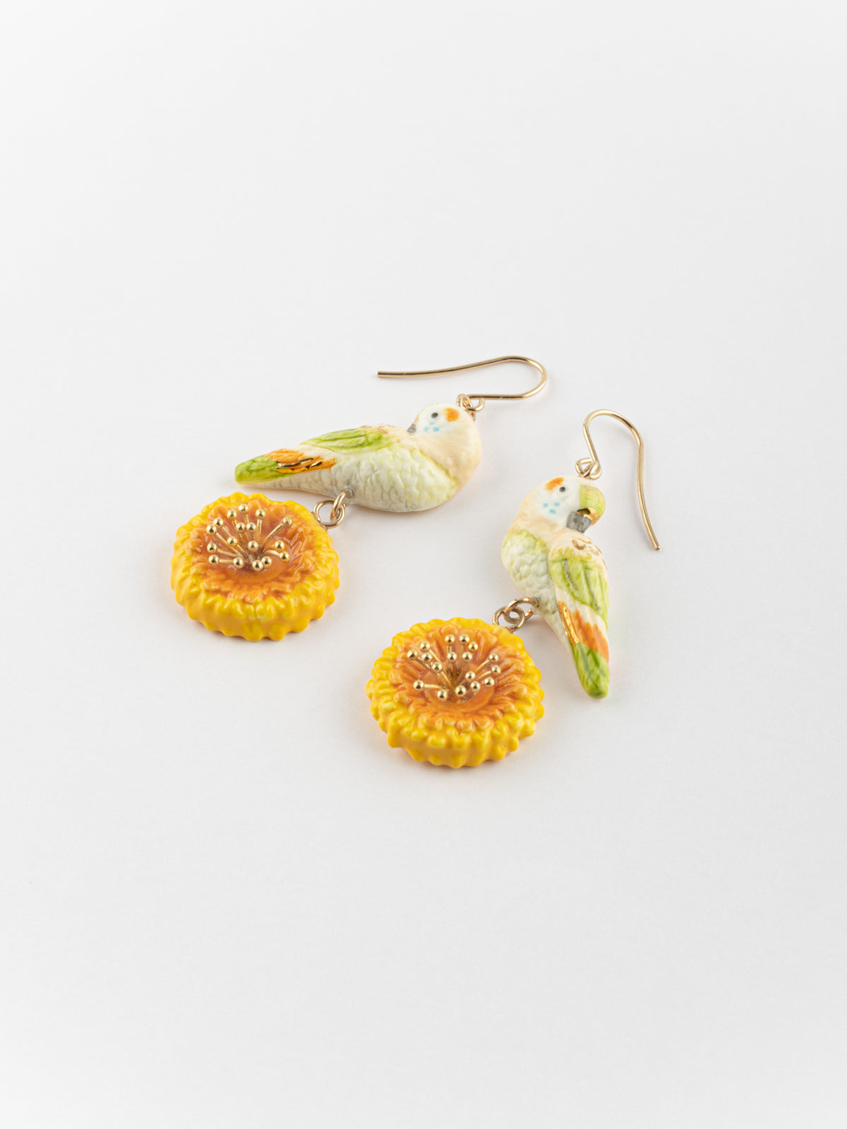 Boucles d'oreilles perruche & pissenlit jaune