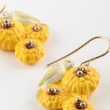 Boucles d'oreilles perruche sur pissenlits jaunes