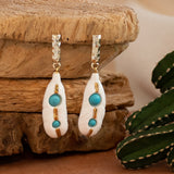 Feather earrings with turquoise stone