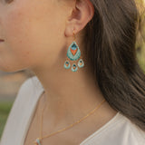 Boucles d'oreilles plume de paon & pampilles