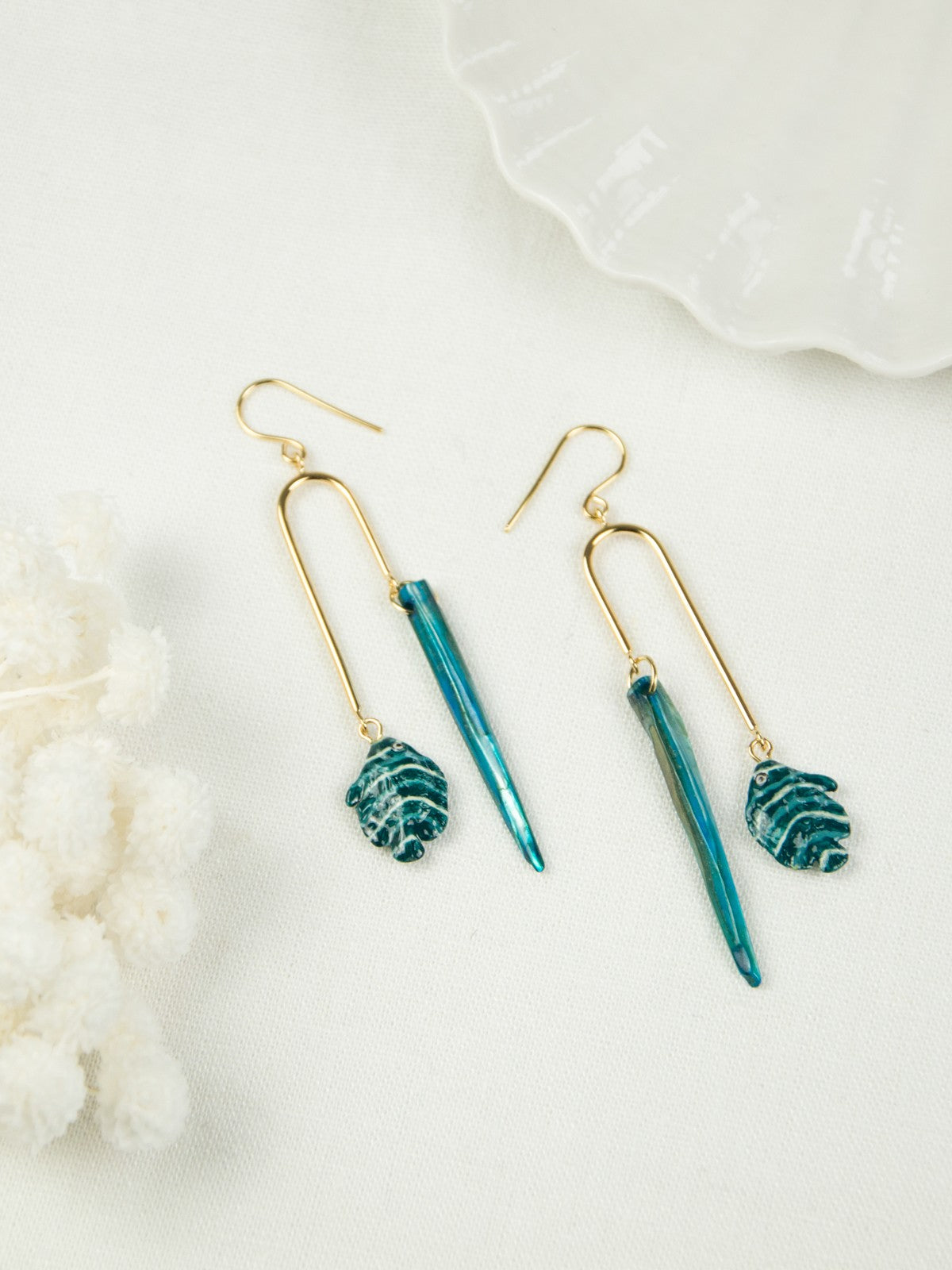 Boucles d'oreilles poisson coquillage bleu