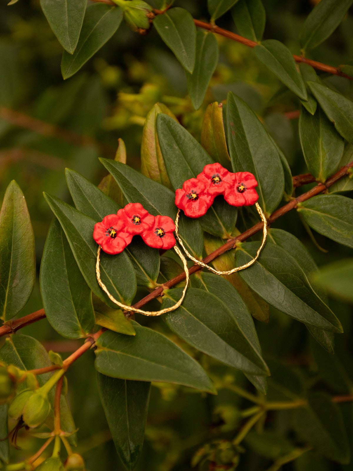 Boucles d'oreilles fleurs coquelicot porcelaine Nach