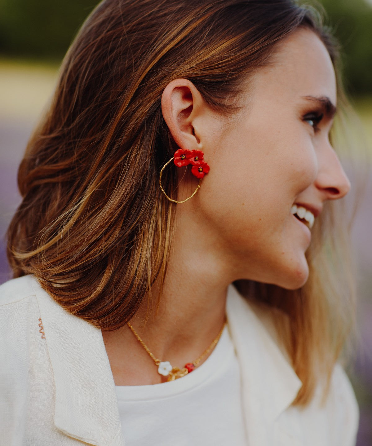 Boucles d'oreilles fleurs coquelicot porcelaine Nach