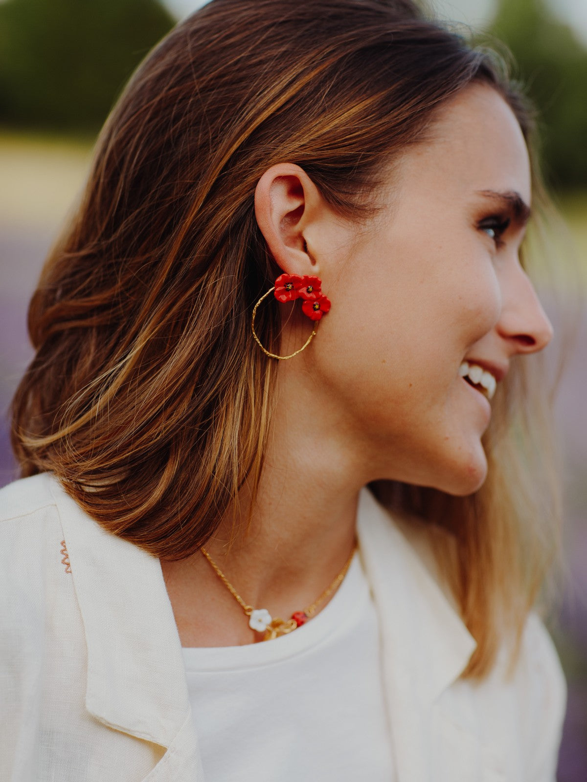 Boucles d'oreilles fleurs coquelicot porcelaine Nach