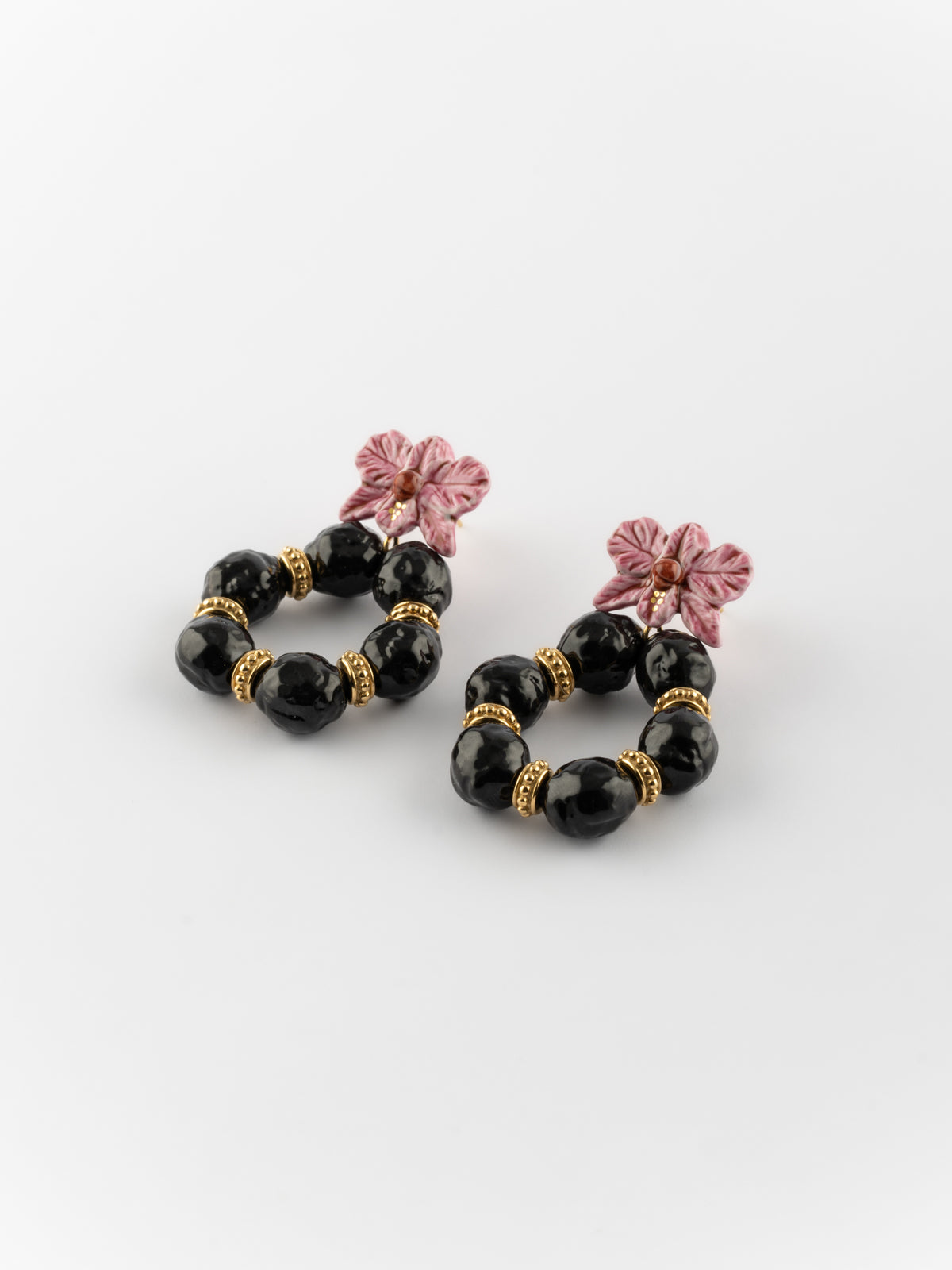 Boucles d'oreilles rondes orchidée rose