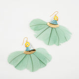 boucles d'oreilles pendantes perruche bleue et jaune perroquet plume bleues