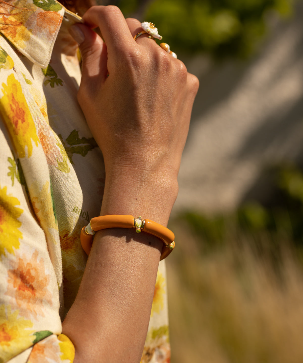 Bracelet perles orange perruche