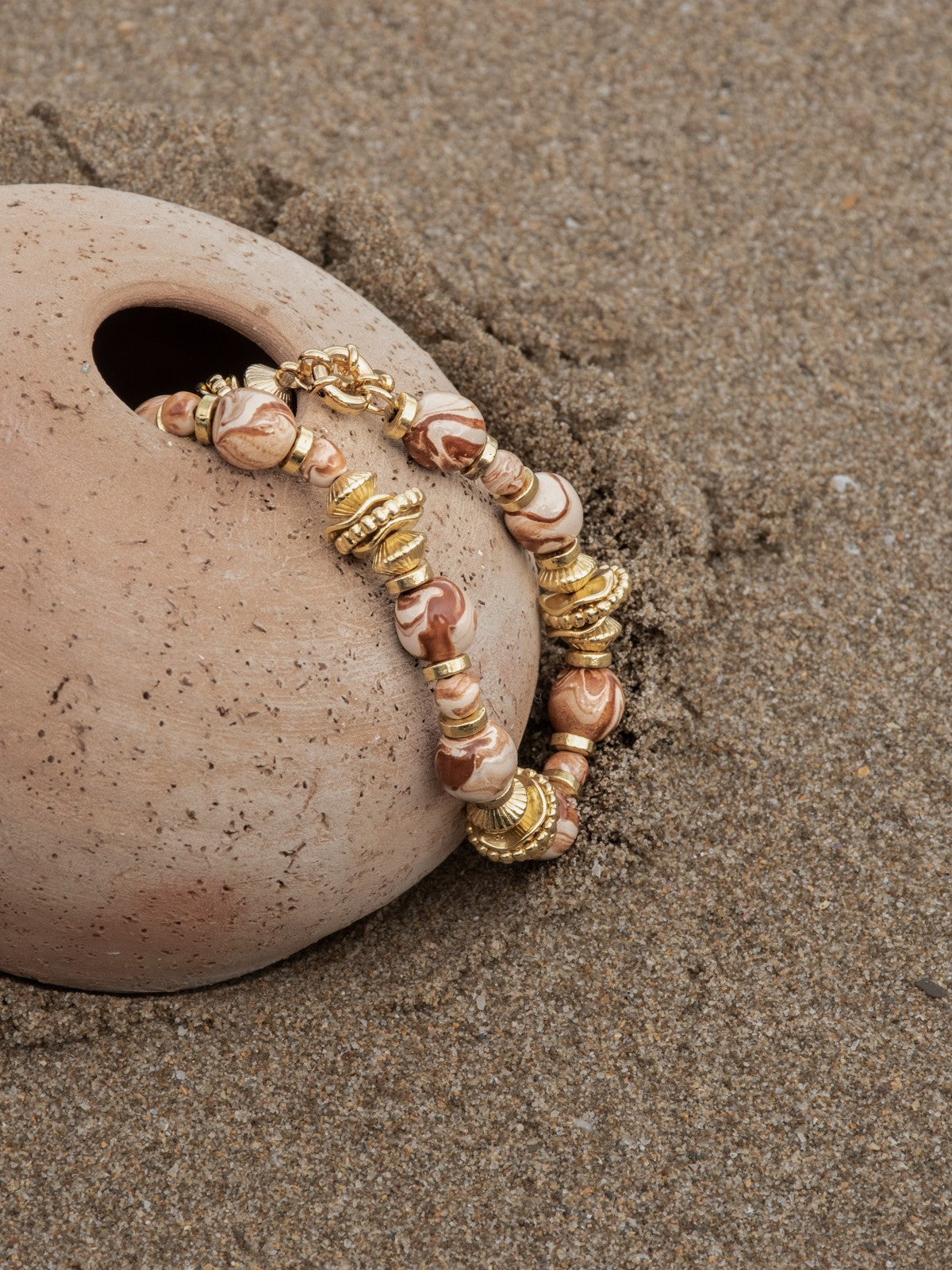 Bracelet terracotta marbré porcelaine peinte à la main