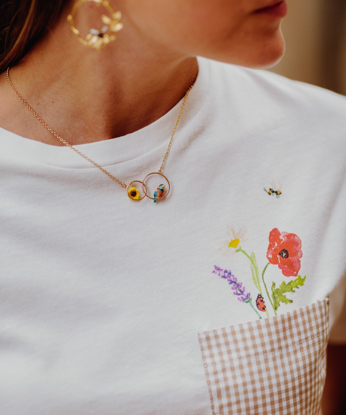 Collier oiseau guêpier et fleur nach porcelaine