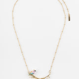 Collier oiseau et chardon rose