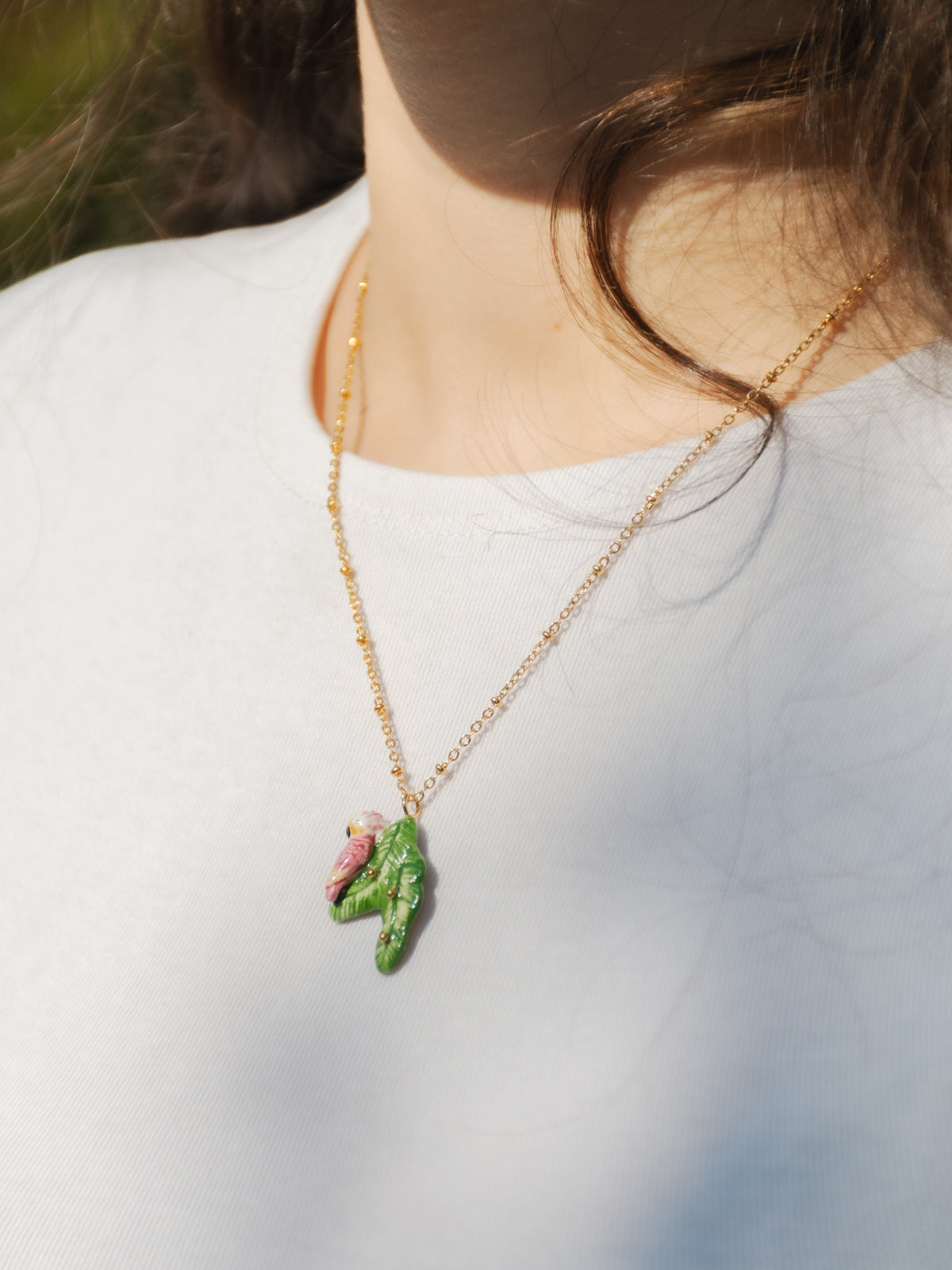 Collier cacatoès sur feuilles de bananier