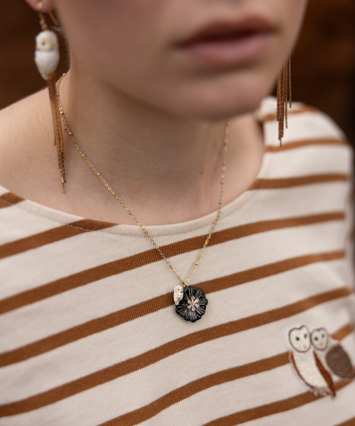 Collier chouette & chardon noir