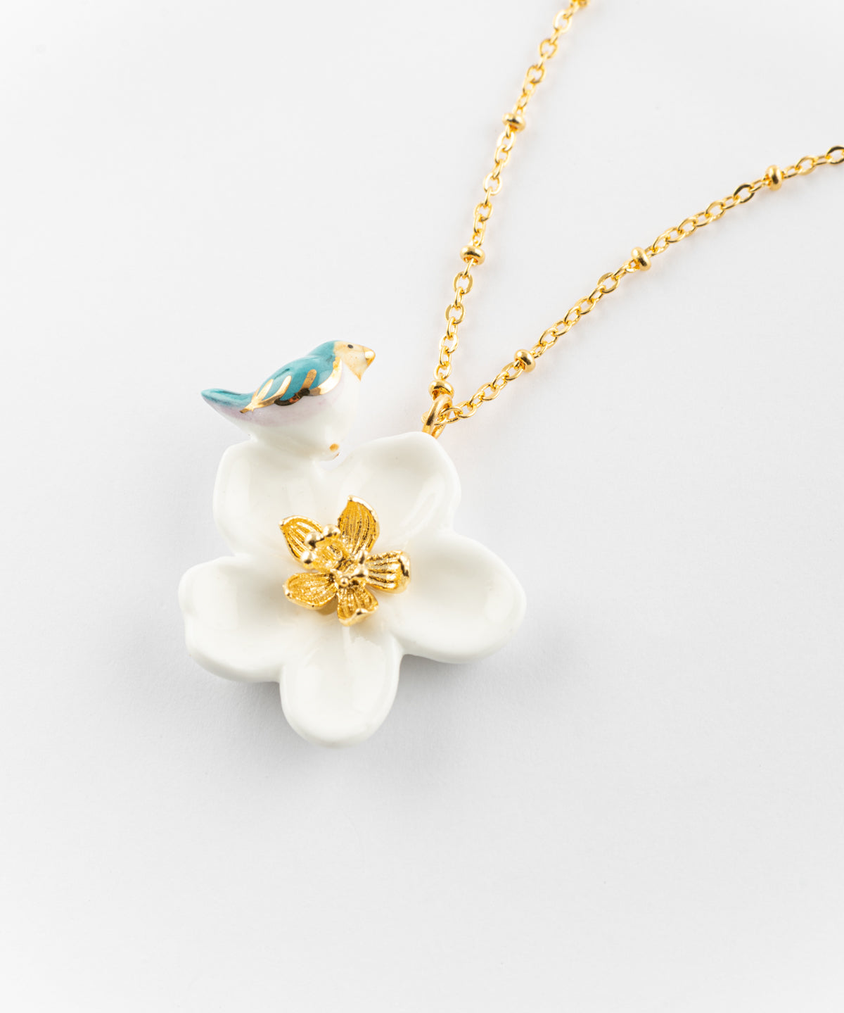 Collier fleur de poirier & oiseau