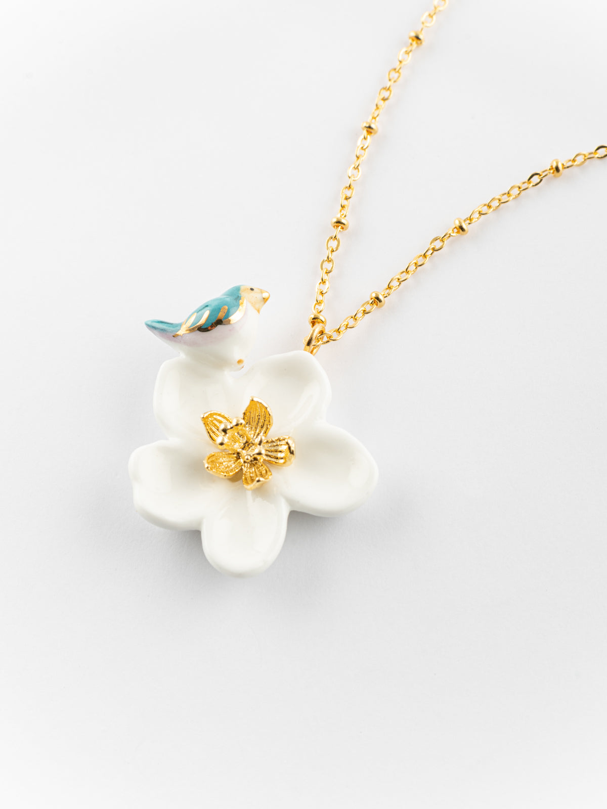 Collier fleur de poirier & oiseau