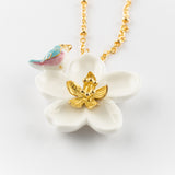 Collier fleur de poirier & oiseau